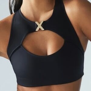 Savage X Fenty Black High-Neck Cutout Sports Bra with Gold X Accent